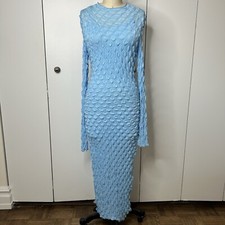 Fashion Nova Maxi Dress Womens Small Blue Bubble Bodycon Stretch Long Sleeve NWT