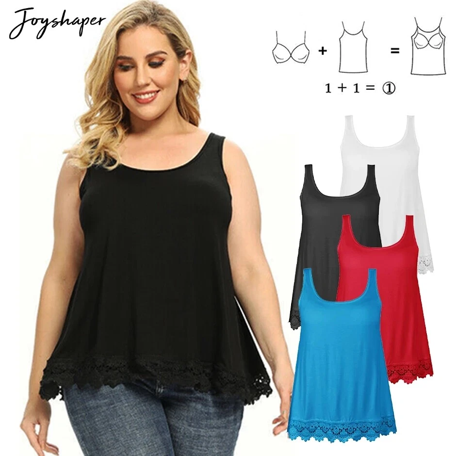 S-4XL Camisole with Built in Bra Plus Size Tunic Tops Womens Loose