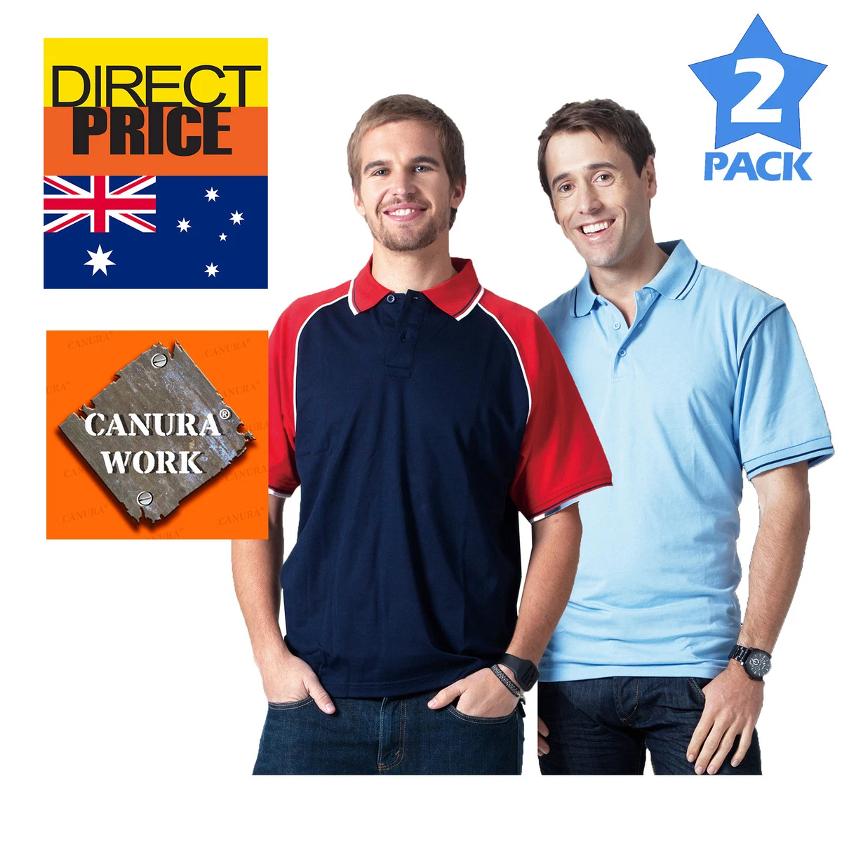 Package of 2 Mens Work Polo Shirt Casual Sports Gym Teamwear Running Golf Tops