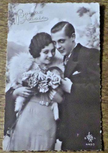 Tarjeta Postal CPA Francia Buena Año Pareja Hierro A Caballo Rosas Old (( 4430)