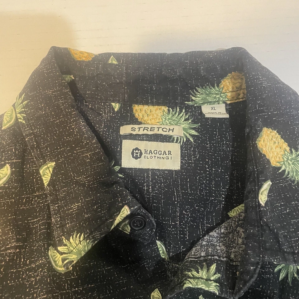 Camisa HAGGAR Negra Para Hombre XL Elastizada Tropical Hawaiana PIÑA Abotonada Foto 3 de 3