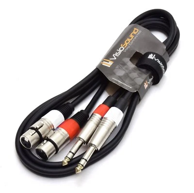 VISIOSOUND 2 x Buchse XLR auf 2 x 6,35 mm 1/4" Stereo TRS Jack Balanced Twin Lead Patchkabel