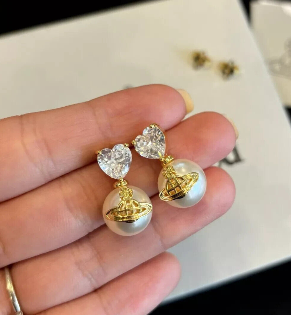 RARE Vivienne Westwood Pearl Crystal Drop earrings With Box Birthday Gift F27