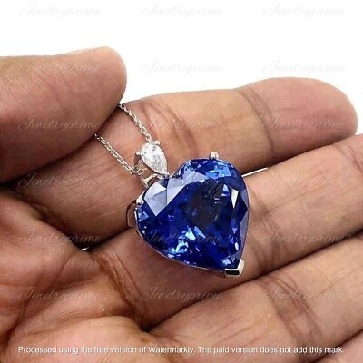 3 CT Heart Shape Blue Sapphire Solitaire Pendant Necklace 14K White Gold Finish