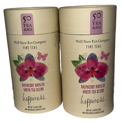 WELL NOW TEA Co   CAFFEINATED RASPBERRY HIBISCUS GREEN TEA -2 tubes-100 Bags