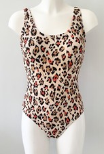 F F Cream Beige Orange Animal Print Swimsuit UK 12