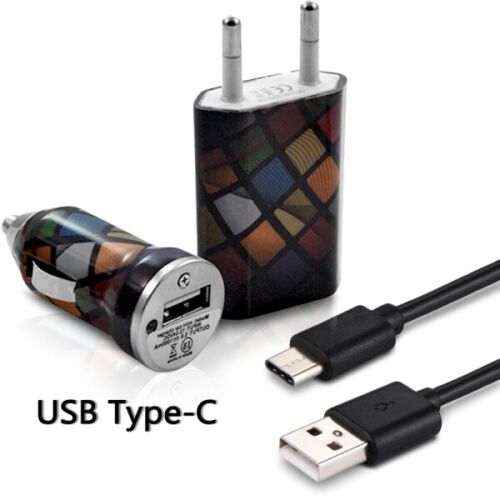 Chargeur Secteur Voiture Câble USB Type C motif CV02 pour Sony Xperia XZ1 Dual - Photo 1/5