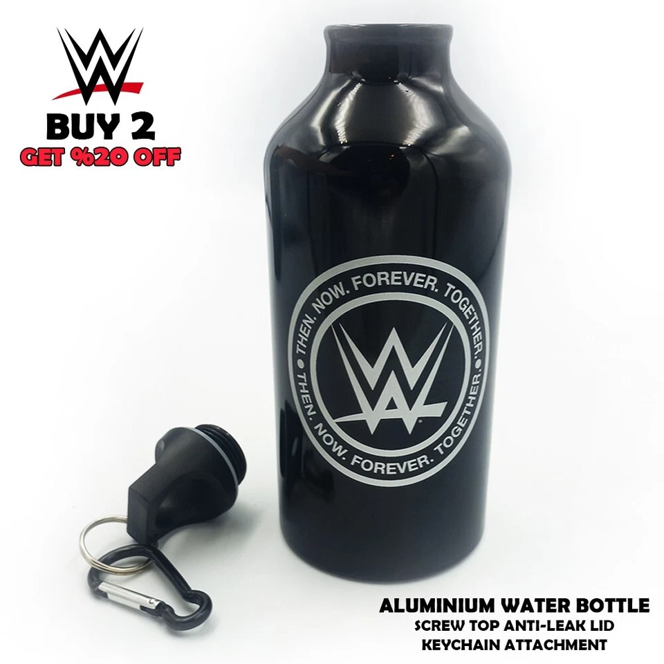 WWE Black Aluminum Water Bottle - 500ml with Anti-leak Screw Top Lid & Keychain - Image 4 of 4