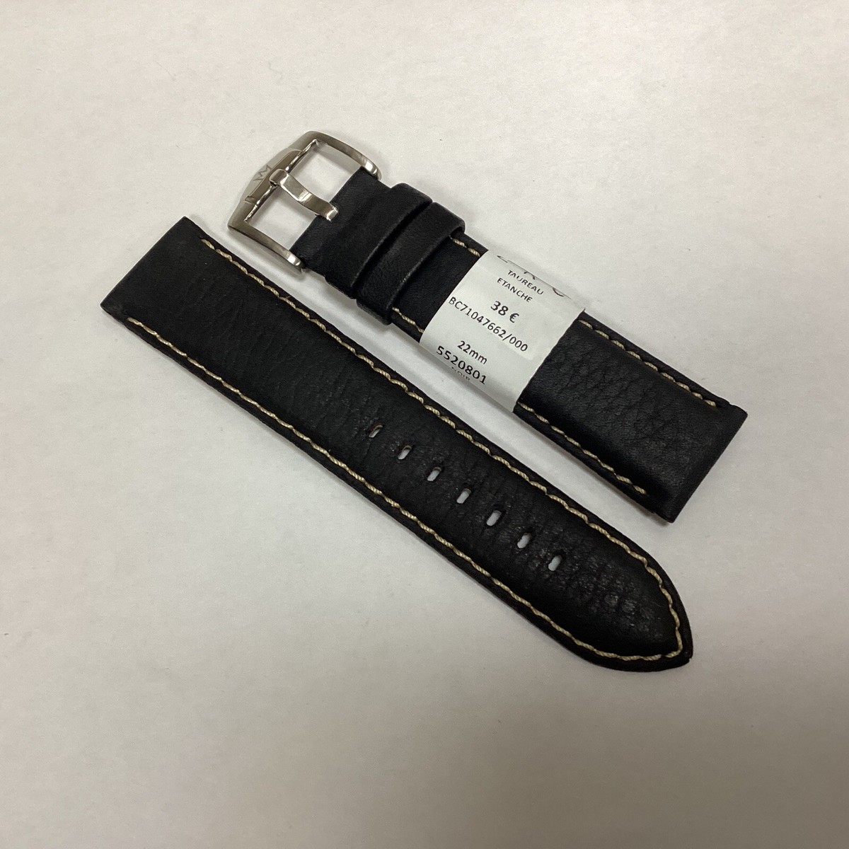 Bracelet De Montre Cuir Taureau ZRC 22mm - Noir - Neuf, Fait Main