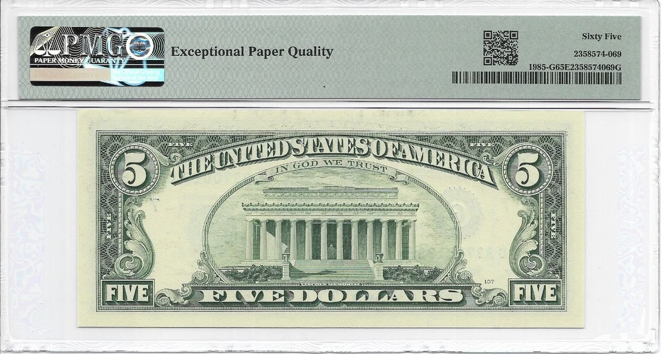 1995 $5 CHICAGO FRN. PMG GEM Uncirculated 65 EPQ Banknote. - Image 2 of 2