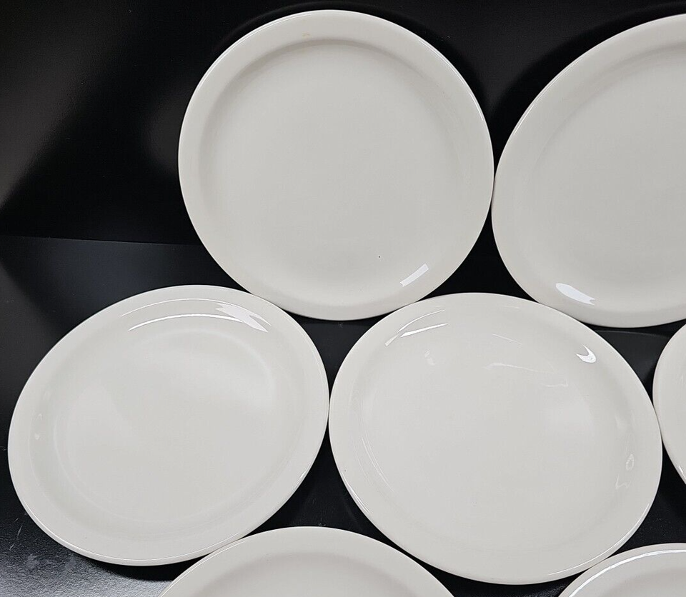 7 Syracuse China White Luncheon Plate Set Vintage Restaurant Ware Table