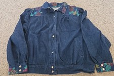 Vtg 80's Women's Denim Floral Jean Jacket By Andre Miro NWT Size 46 Button Up