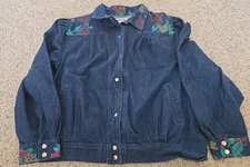 Vtg 80's Women's Denim Floral Jean Jacket By Andre Miro NWT Size 46 Button Up 