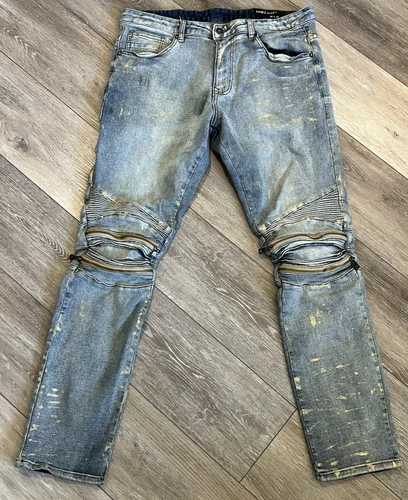 Smoke Rise Jeans Men’s 36 X 32 Distressed Zipper Knees Denim Blue Jeans