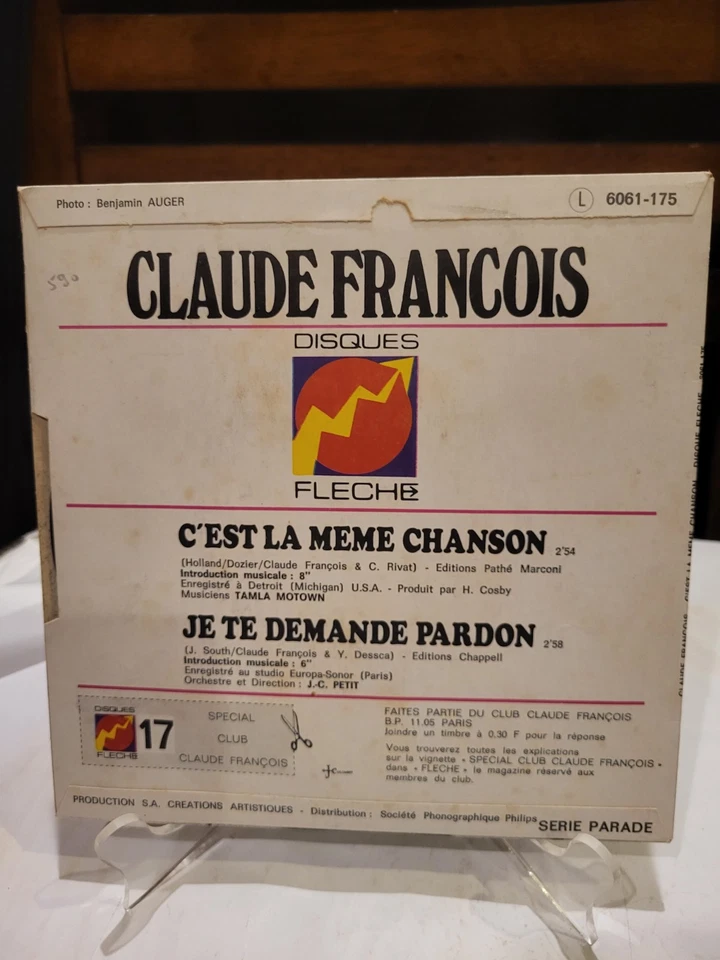 Claude François 45 NM w/Pic Sleeve Disques Flèche 6061-175 France 1971 - Image 2 of 4