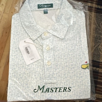 Masters Classics XXL Men's Golf Polo Shirt White Blue Geometric Embroidered