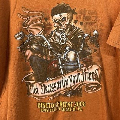 2008 Daytona Beach Biketoberfest Shirt Bike Week Mens 2XL Orange Skeleton Biker