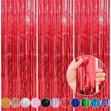 3 Pack Red Foil Fringe Curtain Backdrop 3.3 x 9.9 ft Tinsel Party Decorations