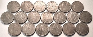 Lot (19) High Grade 1883 No Cents Liberty V Nickels AU Uncirculated 5C Type