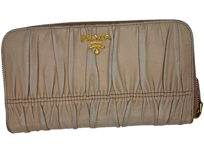Prada Women Nappa Gaufre Zip-Around Cammeo Leather Accordion Wallet Italy