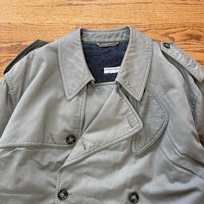 Vintage Giorgio Armani Trench Coat Made In Italy Sz 42 Wool Lined