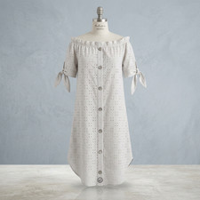 Jolie & Joy Large White Eyelet Off Shoulder Boho Dress Tie Sleeve Button Front