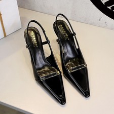 Women Patent Leather Metal Buckle Thin Heel Slingbacks High Heels Pumps Stiletto