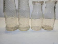 Lot Of 4 Vintage Dairy Half Pint Cream Glass Bottle Orleans Dairy Lincoln Farms