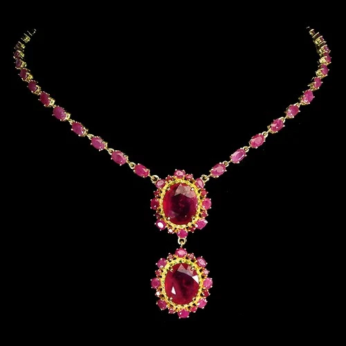 925 Sterling Silver Necklace Oval Ruby 15x11mm Chrome Diopside Gemstone 17in