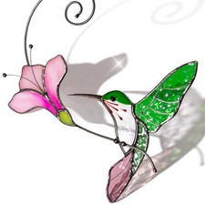 Multicolor Hummingbird Handmade Stained Glass Suncatcher Genuine Stained Glas...