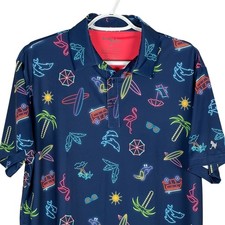 Birdie Bound Golf Polo Shirt Performance Neon Sign Hawaiian Print Mens M Stretch