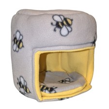 Guinea Pig Postbox House in Grey Bee Print Fleece with Yellow Fleece Lining