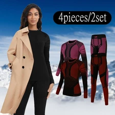 2 Sets Women's Long Johns Top Bottom Underwear Set 4 Pcs Fleece Base Layer Soft 
