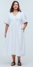 Madewell Cassie Button-Front Midi Dress in Linen Eyelet White Plus New Size 2X