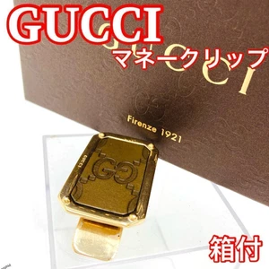 Pince à Monnaie GUCCI Marque GG Cuir Métal Doré Quincaillerie Homme Accessoires U4681
