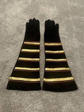 Vintage Freddy Of Paris Black Suede Gloves With Gold /Red Stripes 6.5