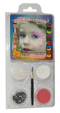 Halloween Face Paint - Ballerina Make Up - White Pink Gold StarGlitter w Brush