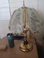 Gold Metallic Table Lamp Floral Glass Shade IncludedCorded.