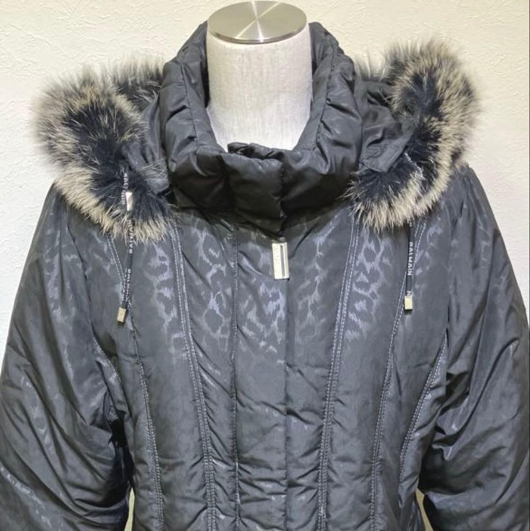 Balmain Leopard Print Black Down Jacket w/Fur Hoo… - image 6