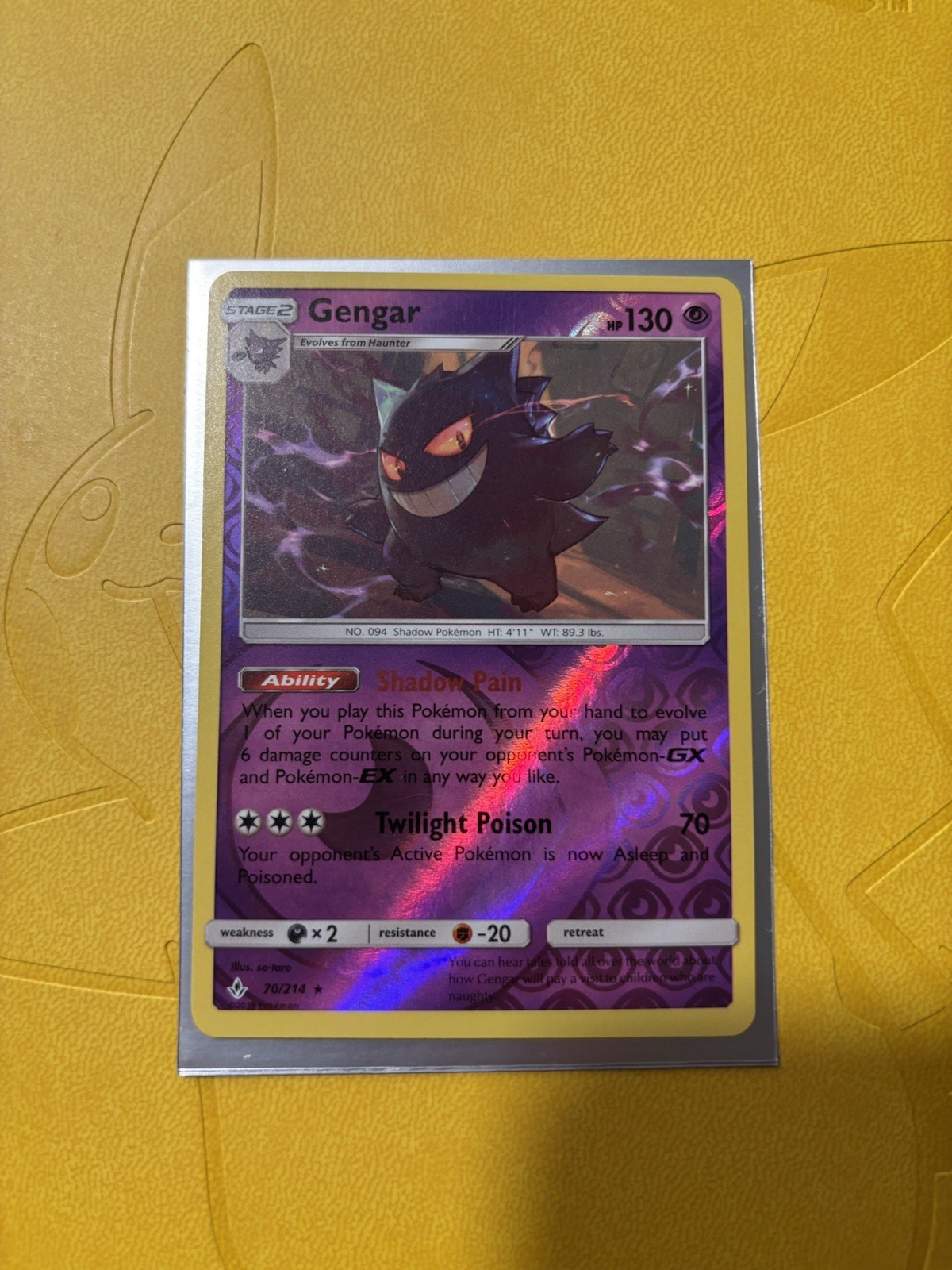 Pokémon Gengar TCG Reverse Holo Rare Card 70/214 Sm-Unbroken Bonds