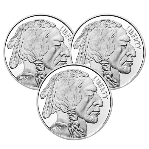 Lot of 3 - 1 Troy oz Sunshine Mint Buffalo .999 Silver Round Mint Mark SI