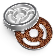 Slow Feeder Dog Bowl Stainless Steel, 2 Cups Metal Non-Slip Dog Food Bowls, D...