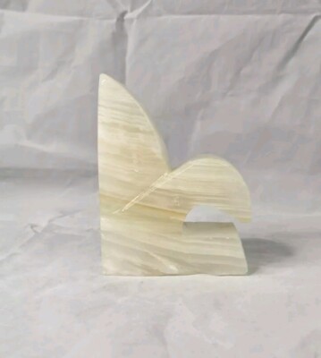 Art Deco Fleur De Lis Bookend Hand Carved Alabaster Marble Onyx Vintage (ONLY 1)
