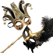 Masquerade Jolly Jester Stick Mask Cosplay Mardi Gras Prom Dance Birthday Party