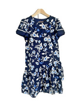 New Ann Taylor Navy Floral Shift Dress S Flutter Sleeve Ruffle Tiered Hem Lined