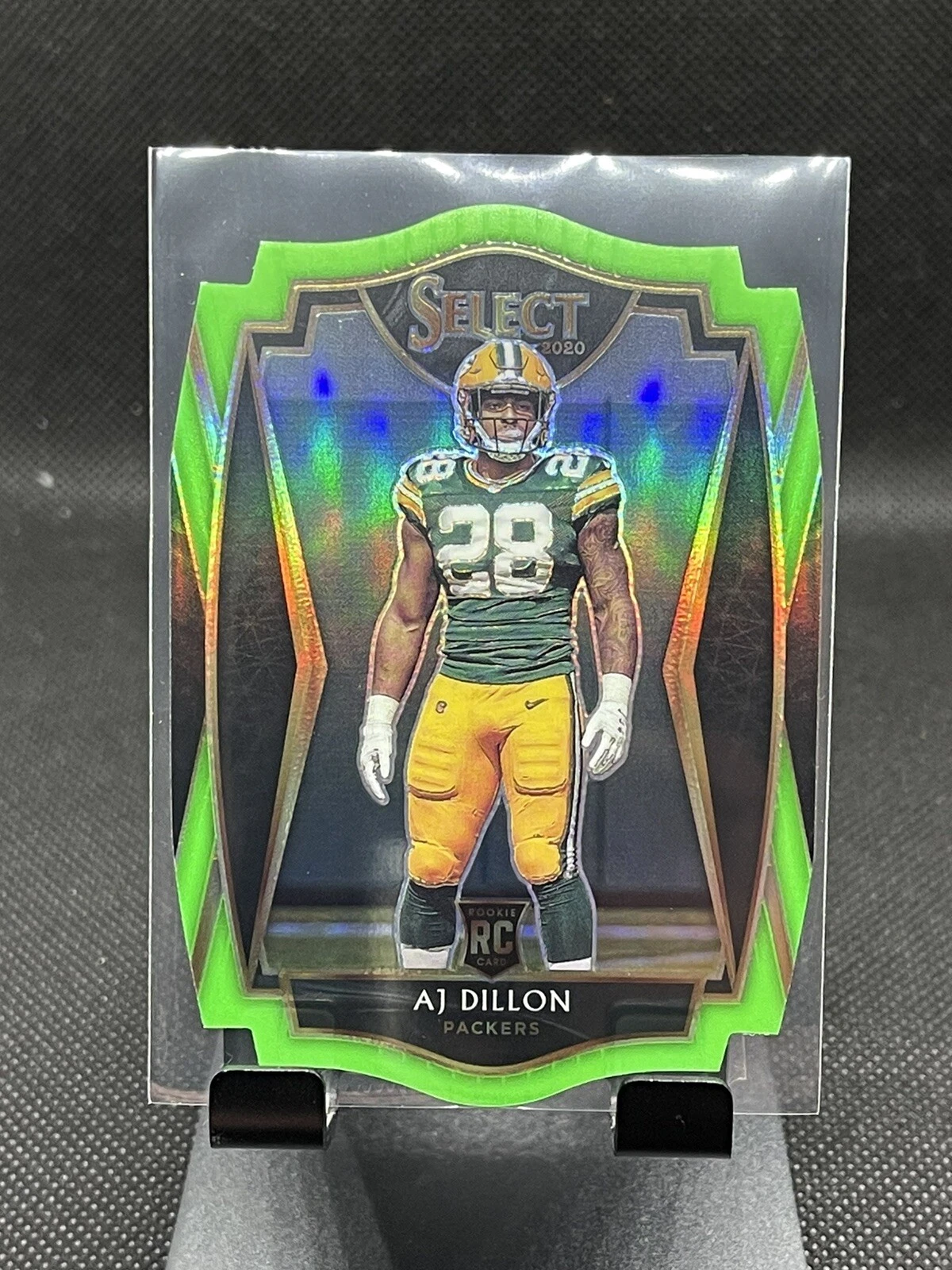 2020 Select AJ Dillon Premier Level Neon Green Die-Cut Prizm Rookie #165 Packers