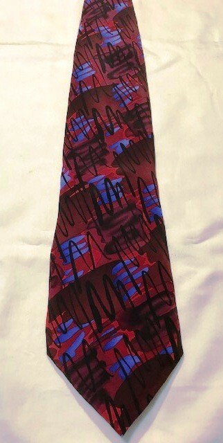 Cravate En Soie Jerry Garcia Vintage - Motif 'Poulet & Chat', Couleur Bourgogne/Bleu/Rouge