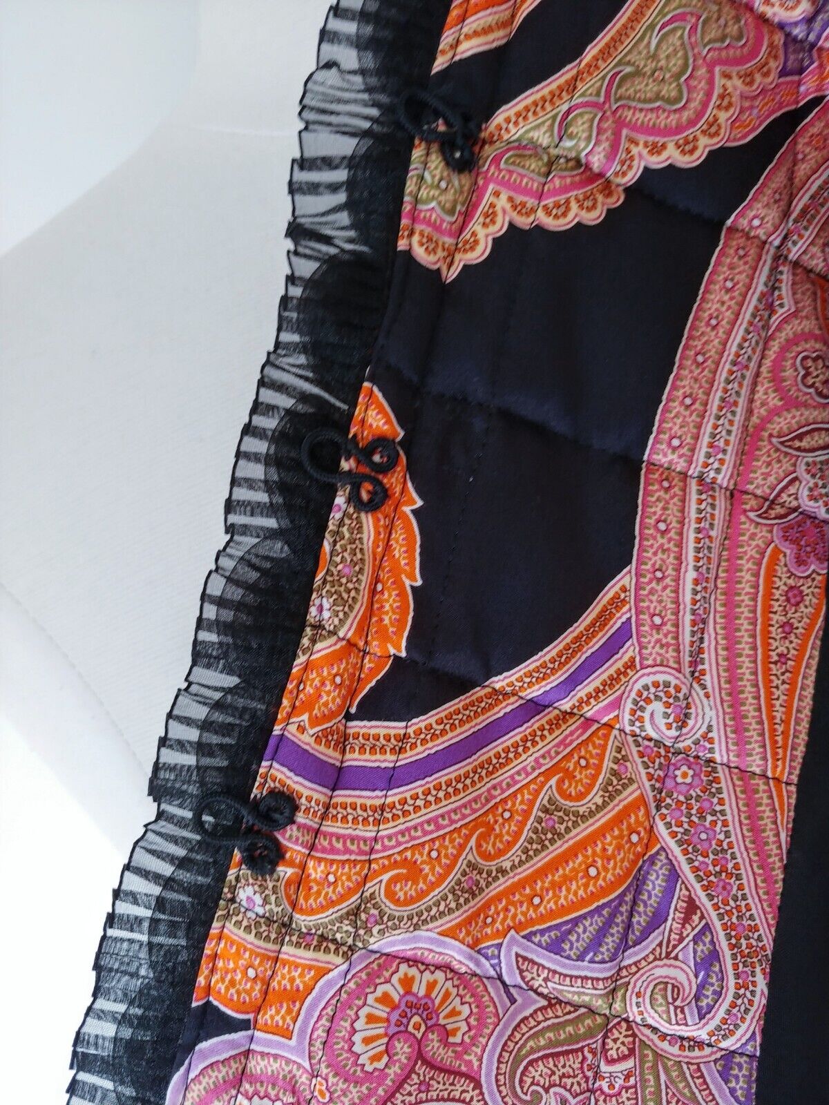 Renzo Women's Size 40 Silk Black Orange Paisley Q… - image 4