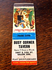 Vintage Matchbook: Busy Corner Tavern, Salem, OR