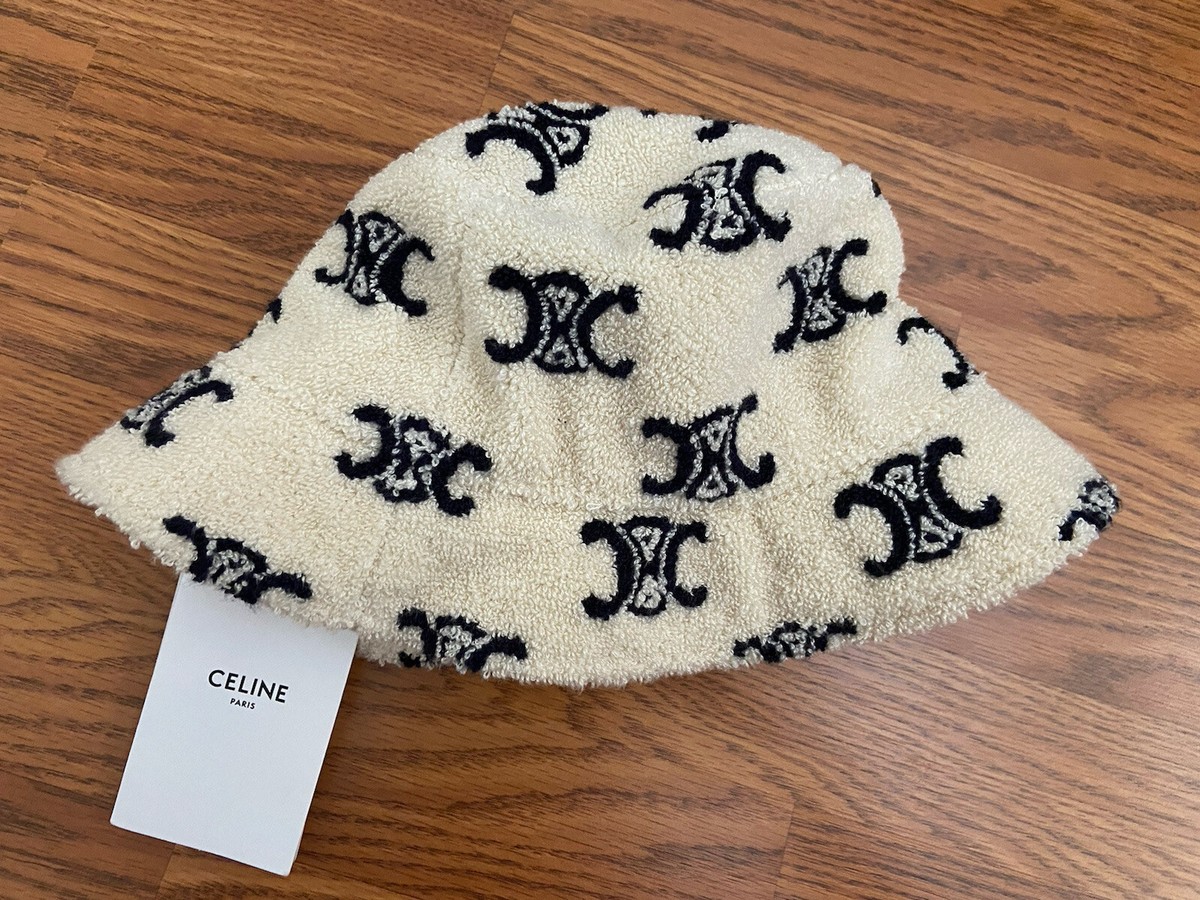 Celine Triomphe Bucket Hat White Cream Terry Cloth Logo  display picture 2